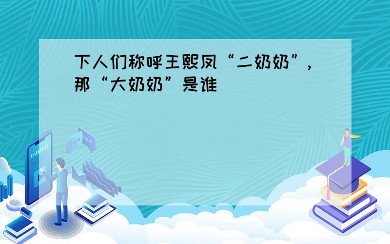 下人们称呼王熙凤“二奶奶”,那“大奶奶”是谁