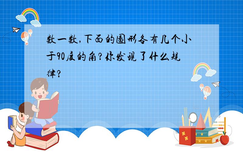 数一数,下面的图形各有几个小于90度的角?你发现了什么规律?