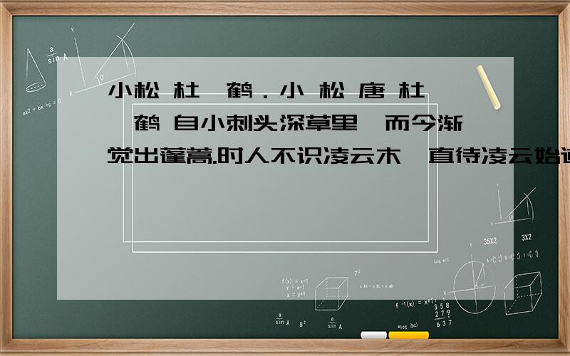 小松 杜荀鹤．小 松 唐 杜荀鹤 自小刺头深草里,而今渐觉出蓬蒿.时人不识凌云木,直待凌云始道高.[注