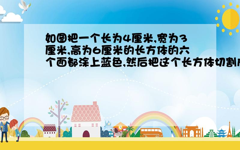 如图把一个长为4厘米,宽为3厘米,高为6厘米的长方体的六个面都涂上蓝色,然后把这个长方体切割成棱长为1厘,然后把这个长方体切割成棱长为1厘米的小正方体,在这些小正方体中：三个面涂上