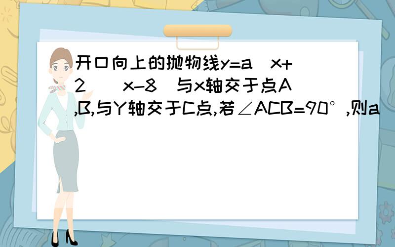 开口向上的抛物线y=a(x+2)(x-8)与x轴交于点A,B,与Y轴交于C点,若∠ACB=90°,则a