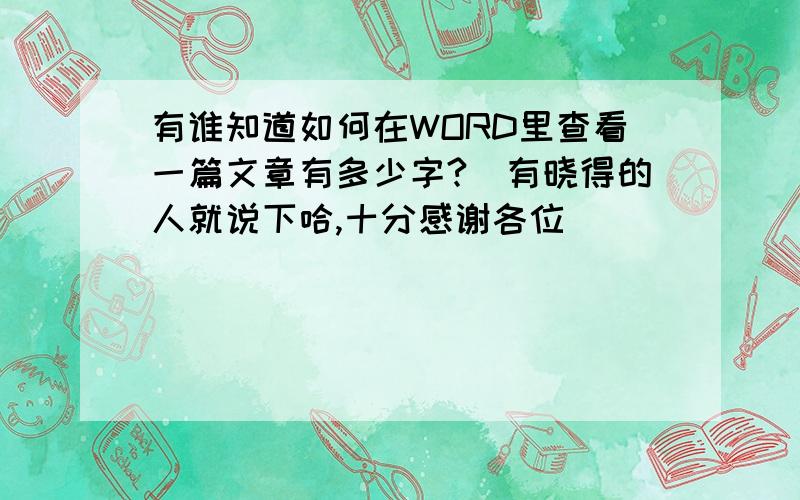 有谁知道如何在WORD里查看一篇文章有多少字?　有晓得的人就说下哈,十分感谢各位