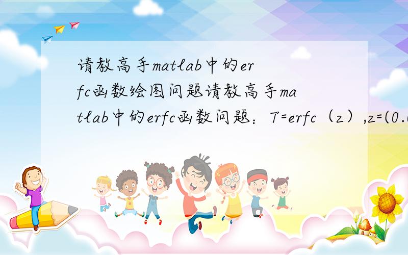 请教高手matlab中的erfc函数绘图问题请教高手matlab中的erfc函数问题：T=erfc（z）,z=(0.000183*R^2-1)/2*sqrt(1.013*(0.0178-0.000183*R^2)；现在如何绘出T与R间的二维曲线,这是函数