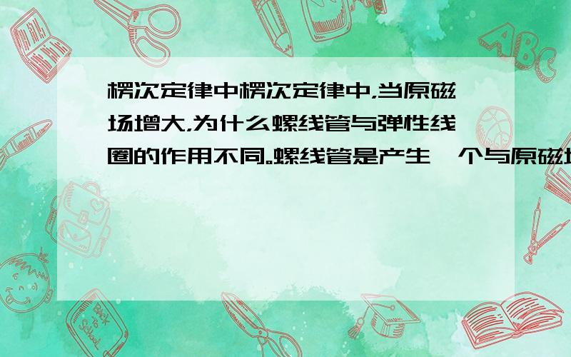 楞次定律中楞次定律中，当原磁场增大，为什么螺线管与弹性线圈的作用不同。螺线管是产生一个与原磁场相反的磁场，弹性线圈则是增大面积，为什么？