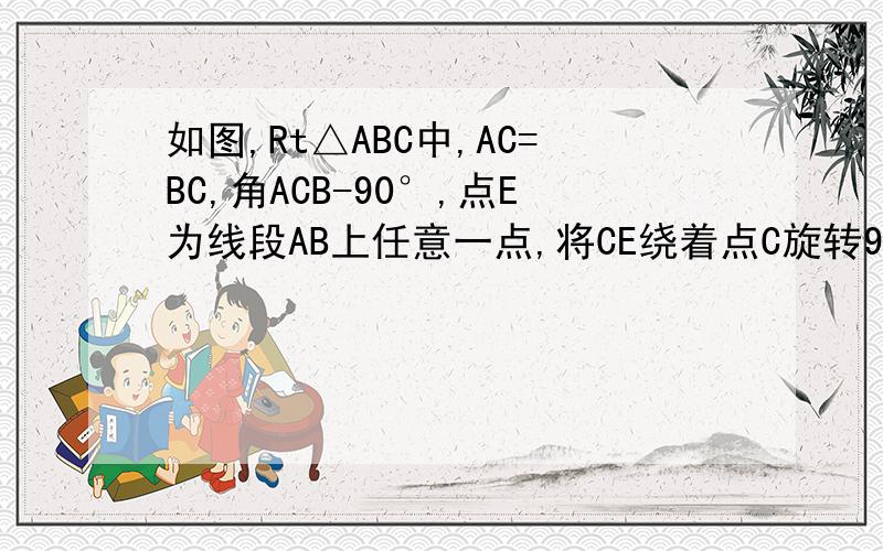 如图,Rt△ABC中,AC=BC,角ACB-90°,点E为线段AB上任意一点,将CE绕着点C旋转90°,点E为线段AB上任意一点,将CE绕着点C旋转90°至CF的位置,连接EF交AC于G,连接AF(1)线段BE、AF的数量关系为________________,位置