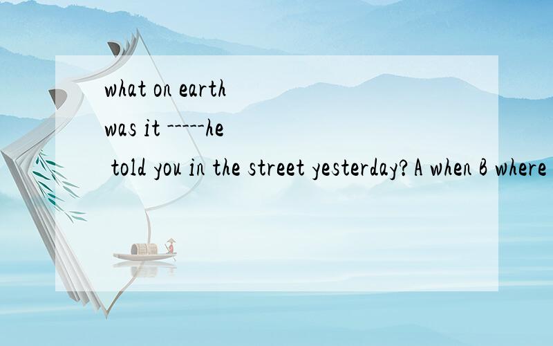 what on earth was it -----he told you in the street yesterday?A when B where C that D which