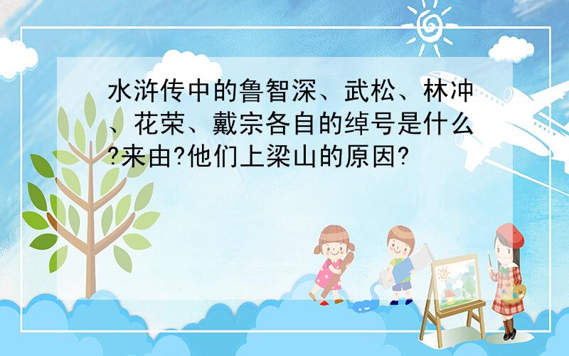 水浒传中的鲁智深、武松、林冲、花荣、戴宗各自的绰号是什么?来由?他们上梁山的原因?