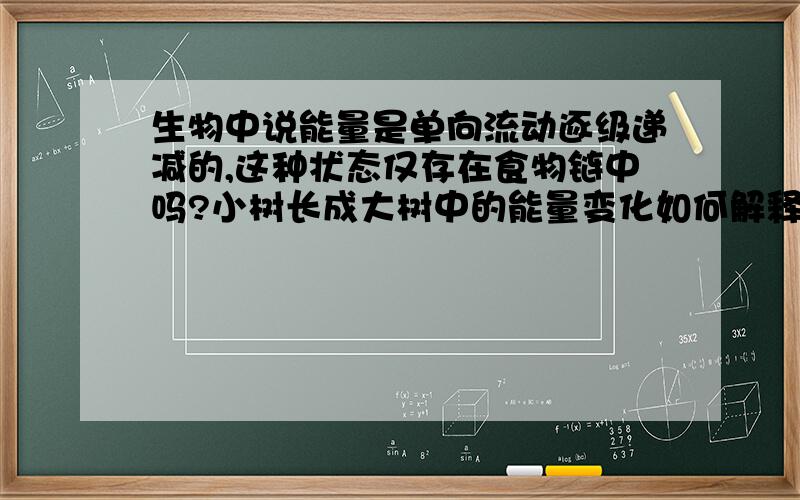 生物中说能量是单向流动逐级递减的,这种状态仅存在食物链中吗?小树长成大树中的能量变化如何解释?