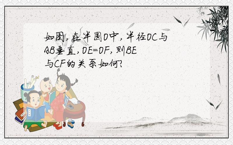 如图,在半圆O中,半径OC与AB垂直,OE=OF,则BE与CF的关系如何?