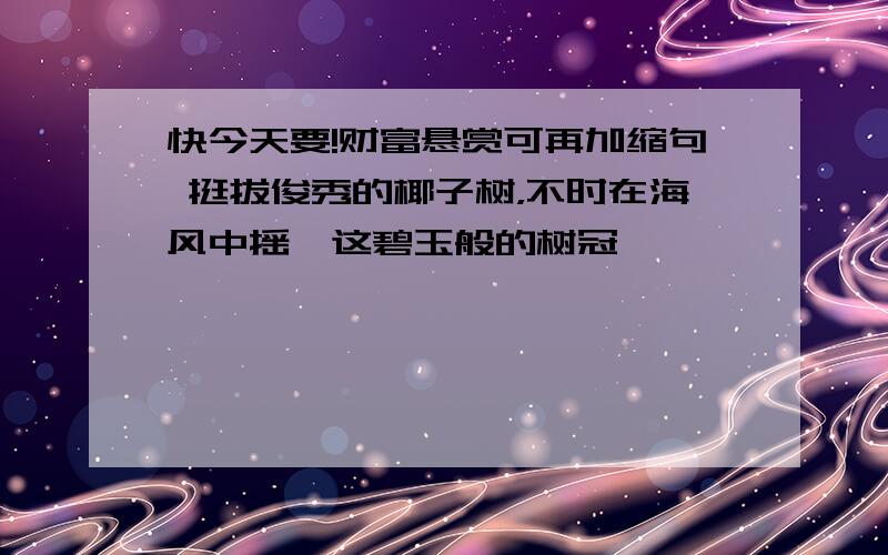 快今天要!财富悬赏可再加缩句 挺拔俊秀的椰子树，不时在海风中摇曳这碧玉般的树冠