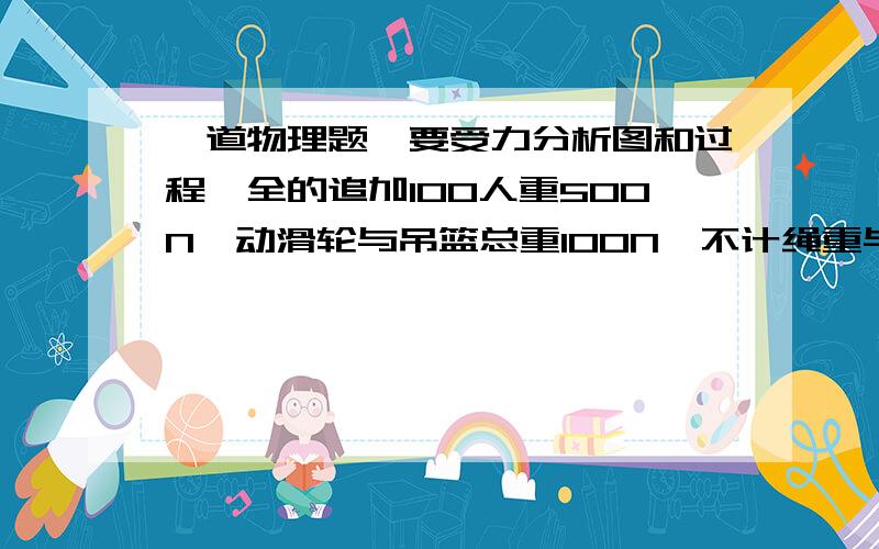 一道物理题,要受力分析图和过程,全的追加100人重500N,动滑轮与吊篮总重100N,不计绳重与轴摩擦（1）画出受力分析图,求绳子对人的拉力（2）画出受力分析图,求人对吊篮的压力