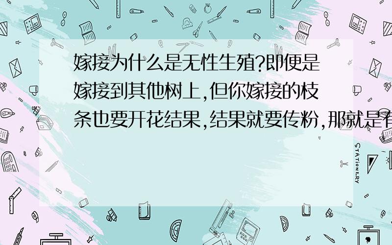 嫁接为什么是无性生殖?即便是嫁接到其他树上,但你嫁接的枝条也要开花结果,结果就要传粉,那就是有性生殖啊,为什么嫁接是无性生殖?