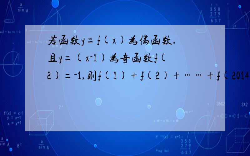 若函数y=f(x)为偶函数,且y=(x-1)为奇函数f(2)=-1,则f(1)+f(2)+……+f(2014)=?