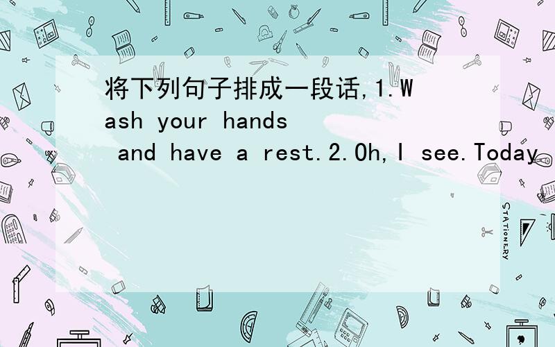 将下列句子排成一段话,1.Wash your hands and have a rest.2.Oh,I see.Today is Tree Planting Day.3.Look,Jack.Your clothes are dirty.4.Is supper ready,Mum?I'm hungry.5.We plant a lot of young trees.6.Yes,we plant trees along Xili Lake.直接写