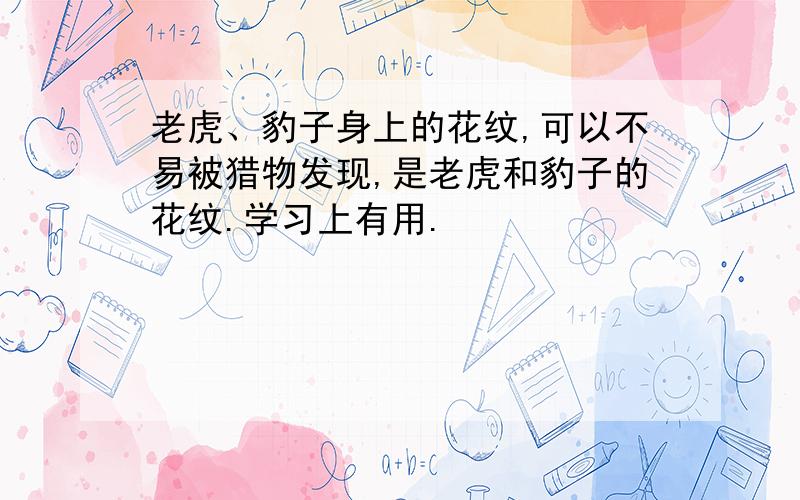 老虎、豹子身上的花纹,可以不易被猎物发现,是老虎和豹子的花纹.学习上有用.