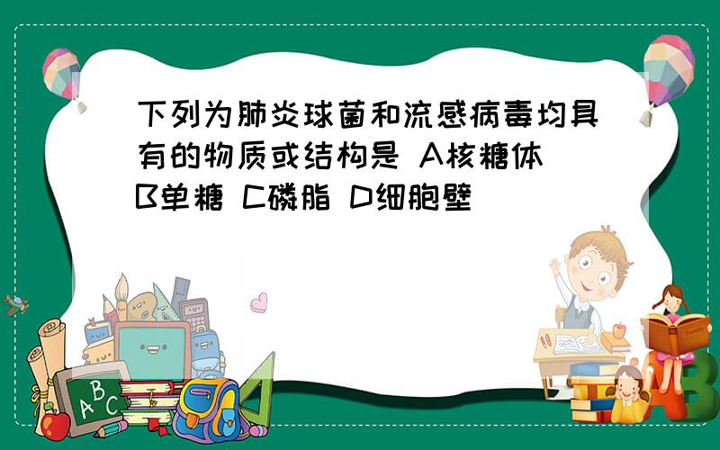 下列为肺炎球菌和流感病毒均具有的物质或结构是 A核糖体 B单糖 C磷脂 D细胞壁