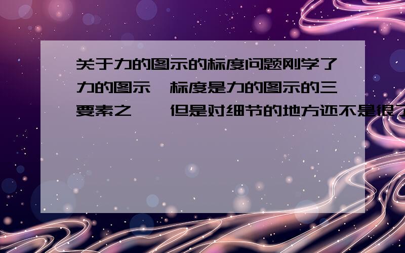 关于力的图示的标度问题刚学了力的图示,标度是力的图示的三要素之一,但是对细节的地方还不是很了解.如下：1.作用点处O是否需要画上标度2.末尾箭头处是否需要画上标度? PS：恐表达不清