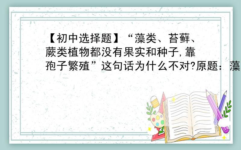 【初中选择题】“藻类、苔藓、蕨类植物都没有果实和种子,靠孢子繁殖”这句话为什么不对?原题：藻类、苔藓、蕨类植物的共同点：A.XXXXXX B.都是多细胞植物 C.XXXXXXXX D.都没有果实和种子,靠