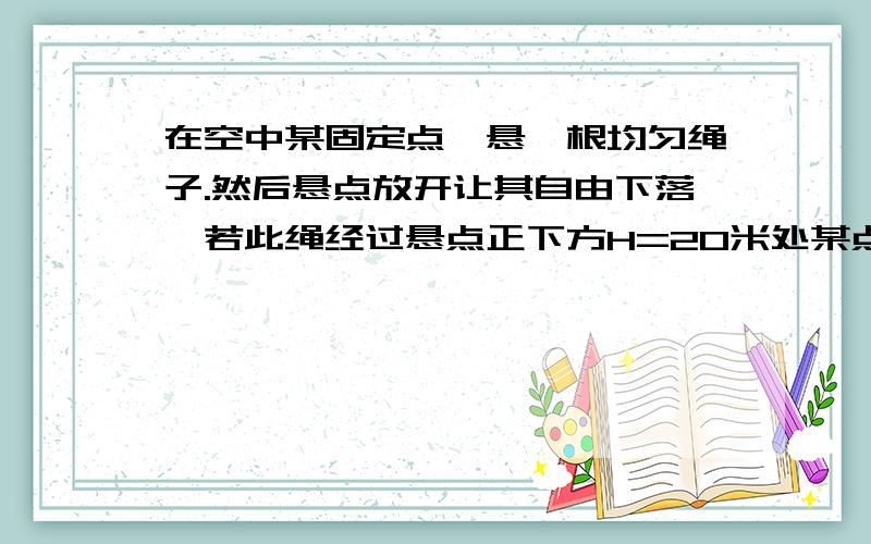 在空中某固定点,悬一根均匀绳子.然后悬点放开让其自由下落,若此绳经过悬点正下方H=20米处某点A共用时间1s（从绳下端抵A至上端离开A）,则该绳全长为?（g=10m/s^2）答案是15米