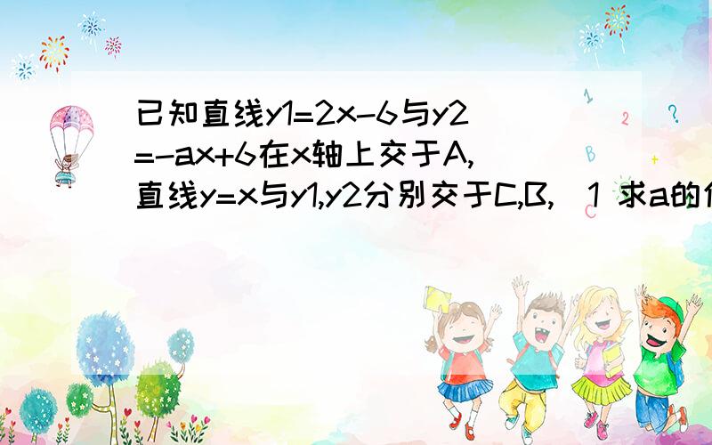 已知直线y1=2x-6与y2=-ax+6在x轴上交于A,直线y=x与y1,y2分别交于C,B,(1 求a的值 （2）求三条直线所围已知直线y1=2x-6与y2=-ax+6在x轴上交于A,直线y=x与y1,y2分别交于C,B,(1 求a的值 （2）求三条直线所围成