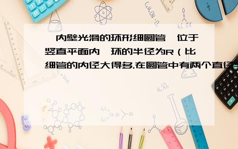 一内壁光滑的环形细圆管,位于竖直平面内,环的半径为R（比细管的内径大得多.在圆管中有两个直径与细管内4.若管内壁粗糙,小球从最低点经过半个圆周恰能到达最高点,则小球此过程中克服