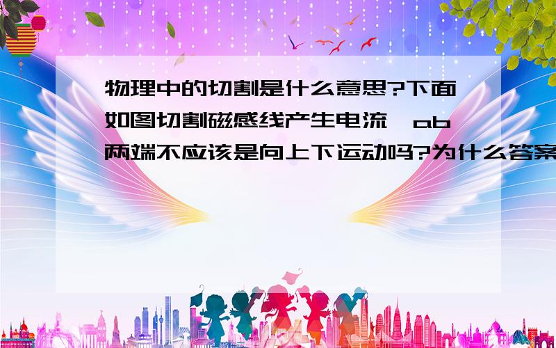 物理中的切割是什么意思?下面如图切割磁感线产生电流,ab两端不应该是向上下运动吗?为什么答案是左右运动.谁来给我详细解释一样!