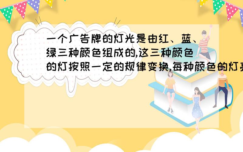 一个广告牌的灯光是由红、蓝、绿三种颜色组成的,这三种颜色的灯按照一定的规律变换,每种颜色的灯亮20秒即换下一种颜色.小王第一次走到广告牌前蓝色的灯刚刚亮起,他过了15分50秒又走到