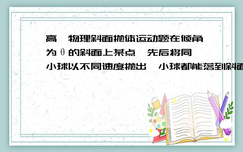 高一物理斜面抛体运动题在倾角为θ的斜面上某点,先后将同一小球以不同速度抛出,小球都能落到斜面上,当抛出速度为∨1时,小球到达斜面时速度方向与斜面夹角为α ,当抛出速度为∨2时,小球