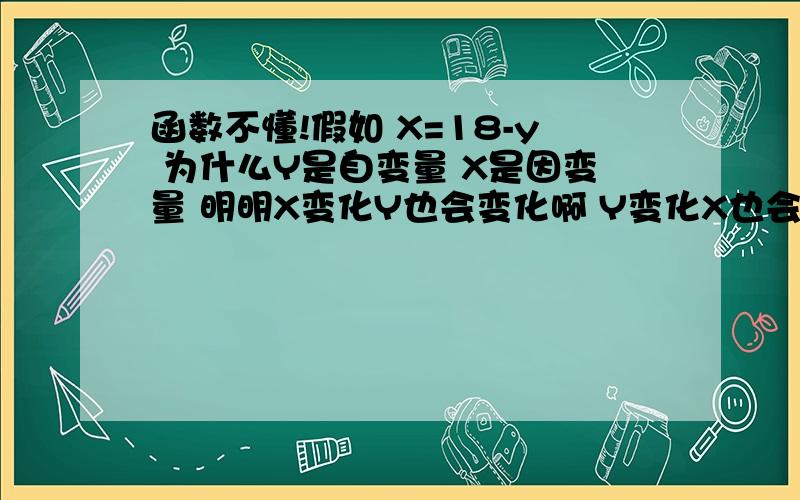 函数不懂!假如 X=18-y 为什么Y是自变量 X是因变量 明明X变化Y也会变化啊 Y变化X也会变化!