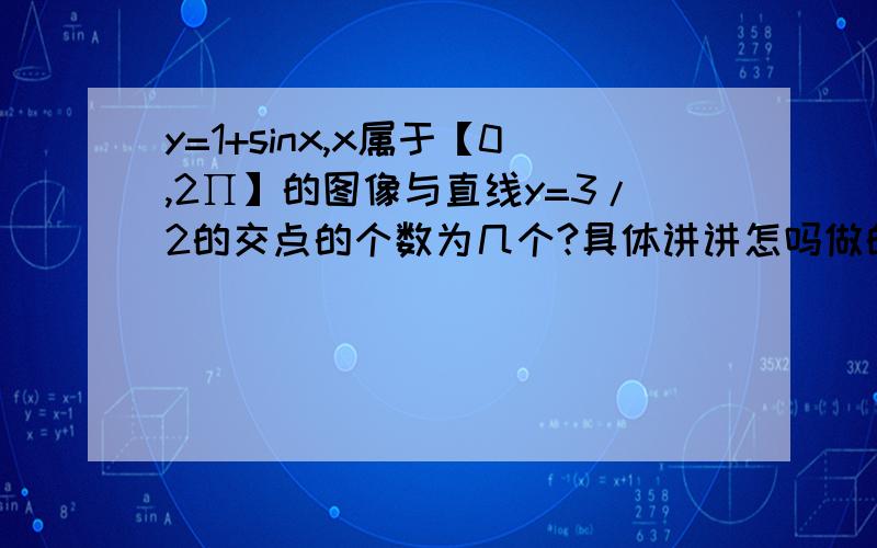 y=1+sinx,x属于【0,2∏】的图像与直线y=3/2的交点的个数为几个?具体讲讲怎吗做的