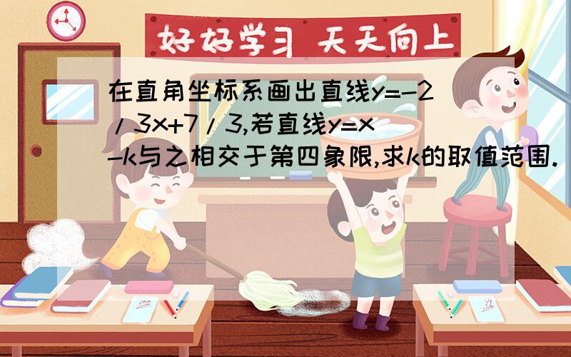 在直角坐标系画出直线y=-2/3x+7/3,若直线y=x-k与之相交于第四象限,求k的取值范围.