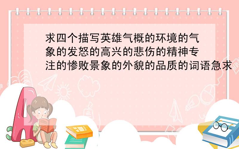 求四个描写英雄气概的环境的气象的发怒的高兴的悲伤的精神专注的惨败景象的外貌的品质的词语急求