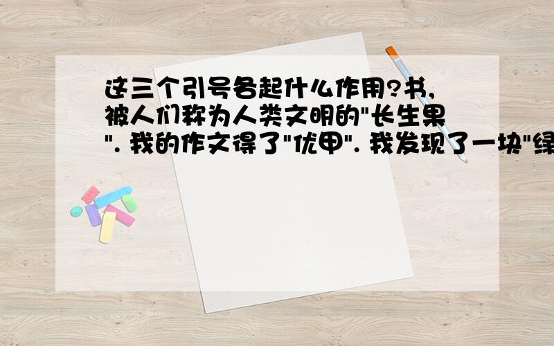 这三个引号各起什么作用?书,被人们称为人类文明的