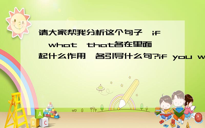 请大家帮我分析这个句子,if、what、that各在里面起什么作用,各引导什么句?if you were to ask harry what was in the bottle,he would tell you that it contained perfumed mud.