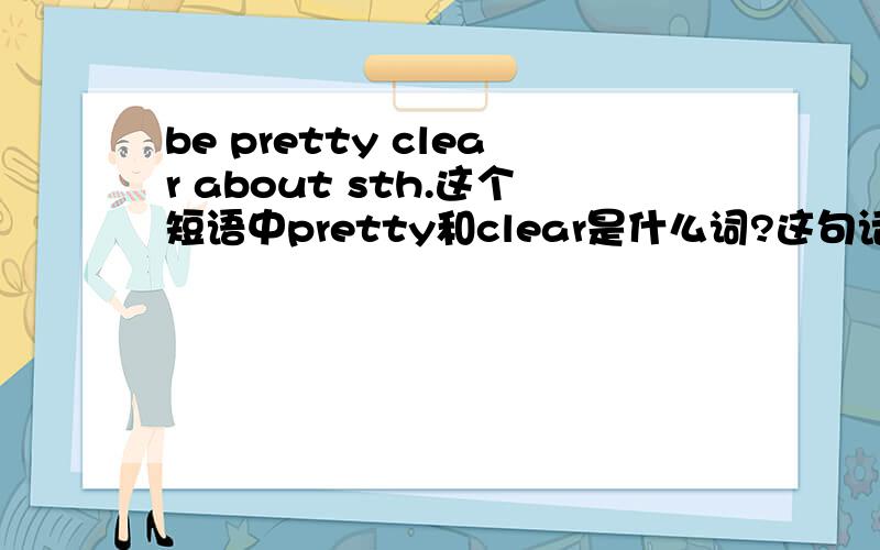 be pretty clear about sth.这个短语中pretty和clear是什么词?这句话的意思是“对...非常确信”如果clear是形容词，它后面可以跟介词？