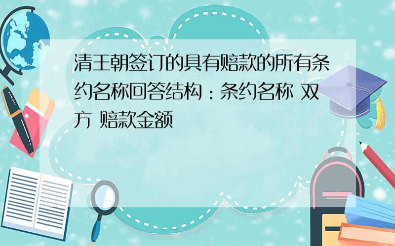 清王朝签订的具有赔款的所有条约名称回答结构：条约名称 双方 赔款金额