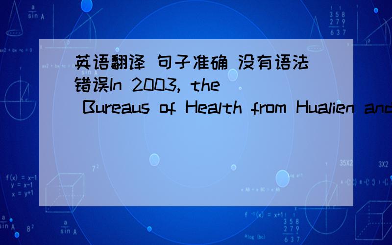 英语翻译 句子准确 没有语法错误In 2003, the Bureaus of Health from Hualien andTaitung Counties granted permission to conduct astudy of PHNs. Of Taiwan’s 32 counties, these twowere selected for this study based on their superiordemograp
