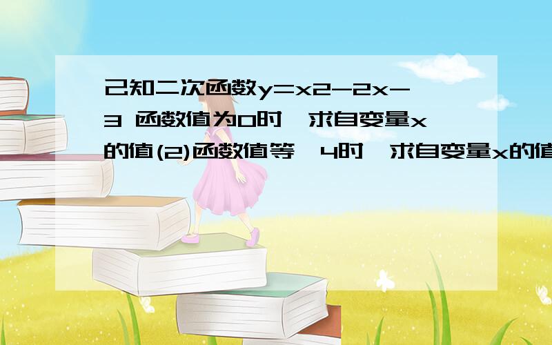 己知二次函数y=x2-2x-3 函数值为0时,求自变量x的值(2)函数值等於4时,求自变量x的值 (3)函数值能等於-5吗?为什麼