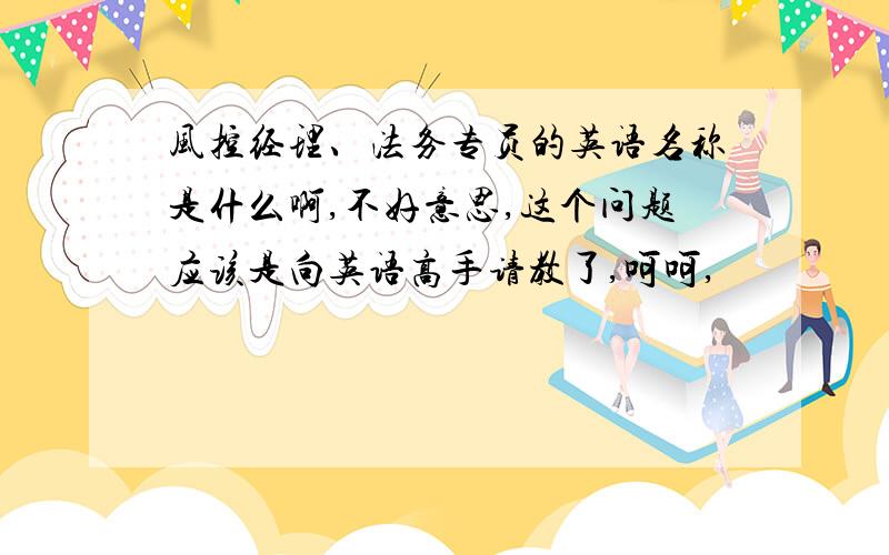 风控经理、法务专员的英语名称是什么啊,不好意思,这个问题应该是向英语高手请教了,呵呵,