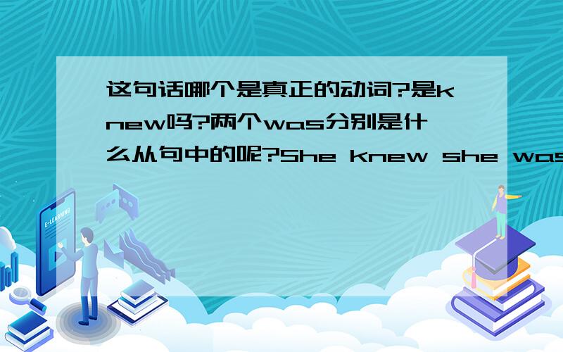 这句话哪个是真正的动词?是knew吗?两个was分别是什么从句中的呢?She knew she was near the shore because the light was high up on the cliffs.原因状语从句中如果是过去发生的,需要用过去完成时吗?这句话怎么