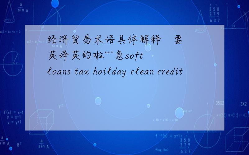 经济贸易术语具体解释   要英译英的啦```急soft loans tax hoilday clean credit