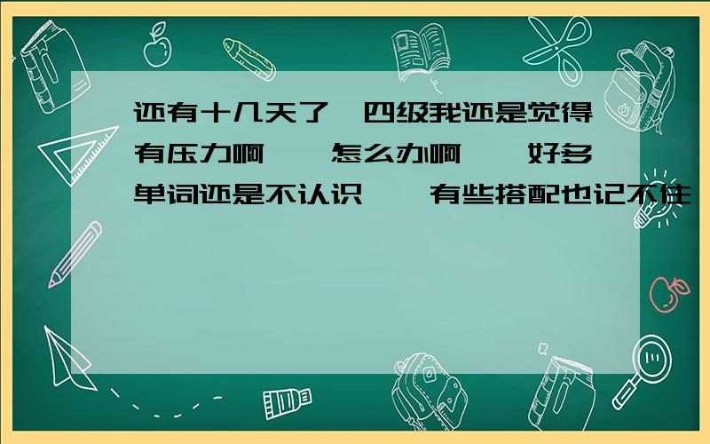 还有十几天了,四级我还是觉得有压力啊……怎么办啊……好多单词还是不认识……有些搭配也记不住……