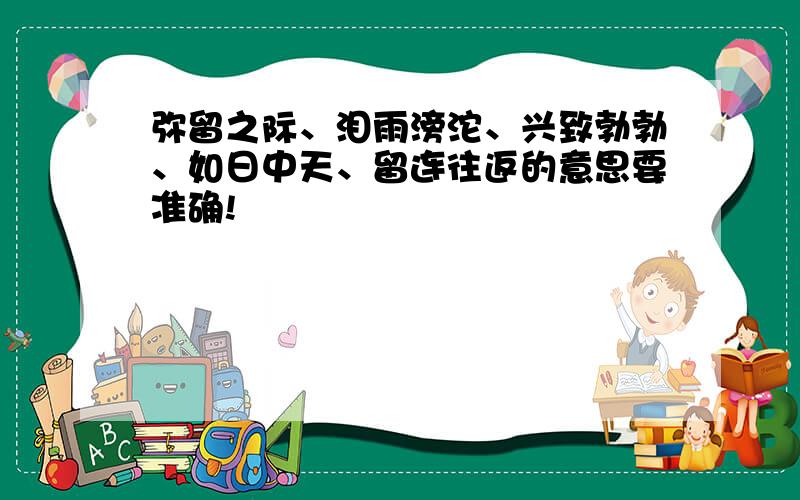 弥留之际、泪雨滂沱、兴致勃勃、如日中天、留连往返的意思要准确!