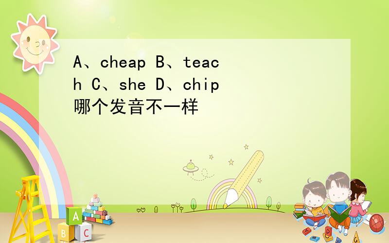 A、cheap B、teach C、she D、chip哪个发音不一样