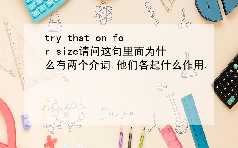 try that on for size请问这句里面为什么有两个介词.他们各起什么作用.