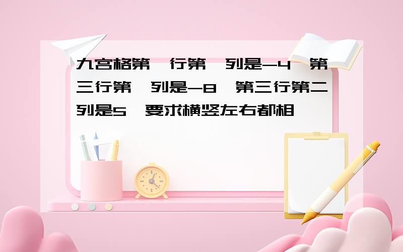 九宫格第一行第一列是-4,第三行第一列是-8,第三行第二列是5,要求横竖左右都相