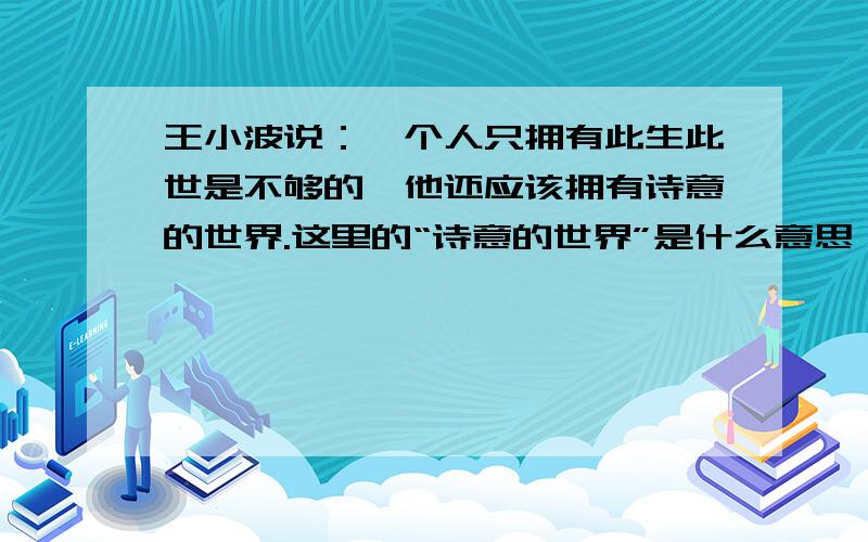 王小波说：一个人只拥有此生此世是不够的,他还应该拥有诗意的世界.这里的“诗意的世界”是什么意思,是这里的“诗意的世界”是什么意思,是自己的假设吗?是肆意挥霍今生今世吗?