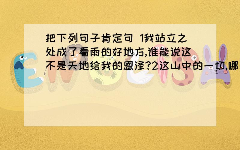 把下列句子肯定句 1我站立之处成了看雨的好地方,谁能说这不是天地给我的恩泽?2这山中的一切,哪个不是我的朋友?