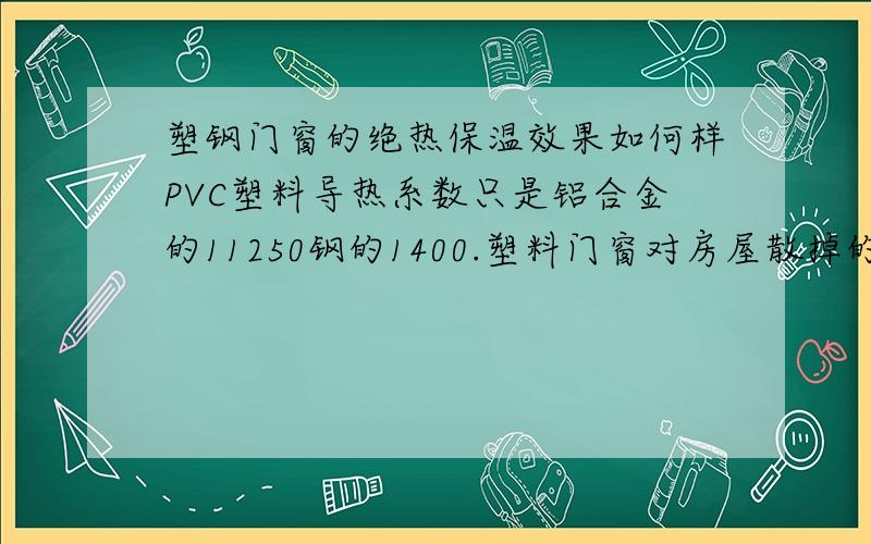 塑钢门窗的绝热保温效果如何样PVC塑料导热系数只是铝合金的11250钢的1400.塑料门窗对房屋散掉的能量不论是采暖照样制冷空调只有钢窗散掉能量的26％铝合金窗散掉能量的30％