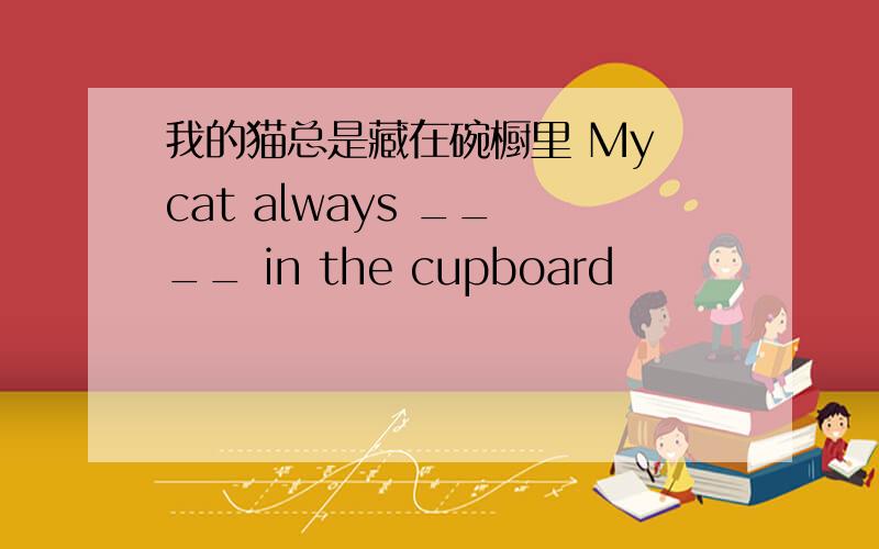 我的猫总是藏在碗橱里 My cat always __ __ in the cupboard